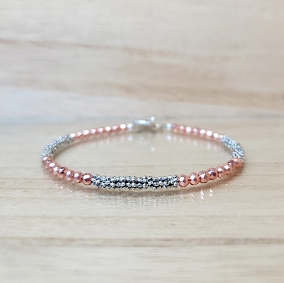 Rose Gold & Silver Beaded Toggle Bracelet - Picture 1 of 9